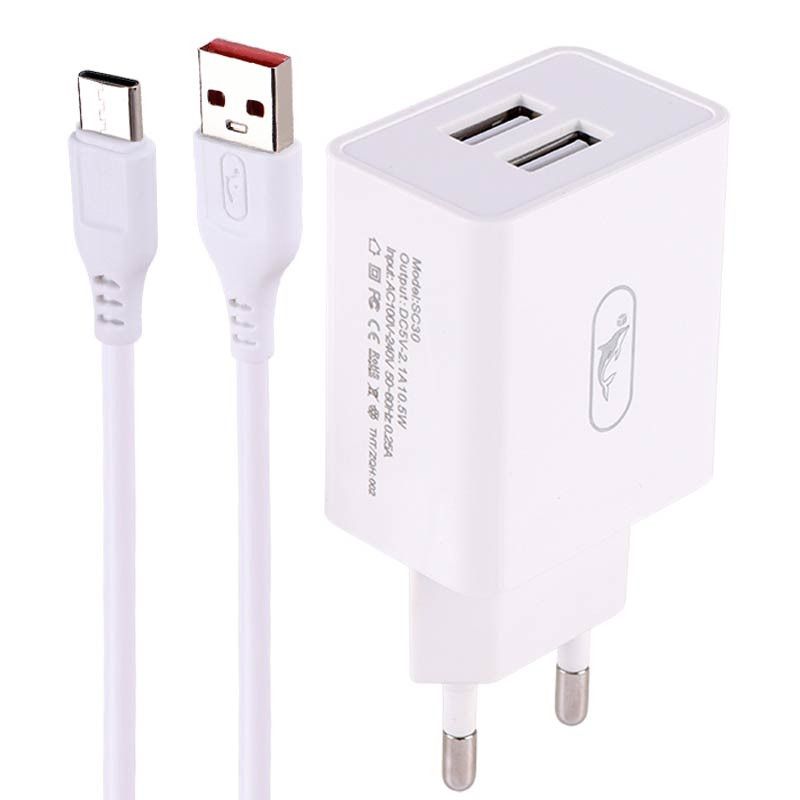 شارژر دیواری اسکای دلفین مدل SKY DOLPHIN SC30T به همراه کابل شارژ TYPE-C