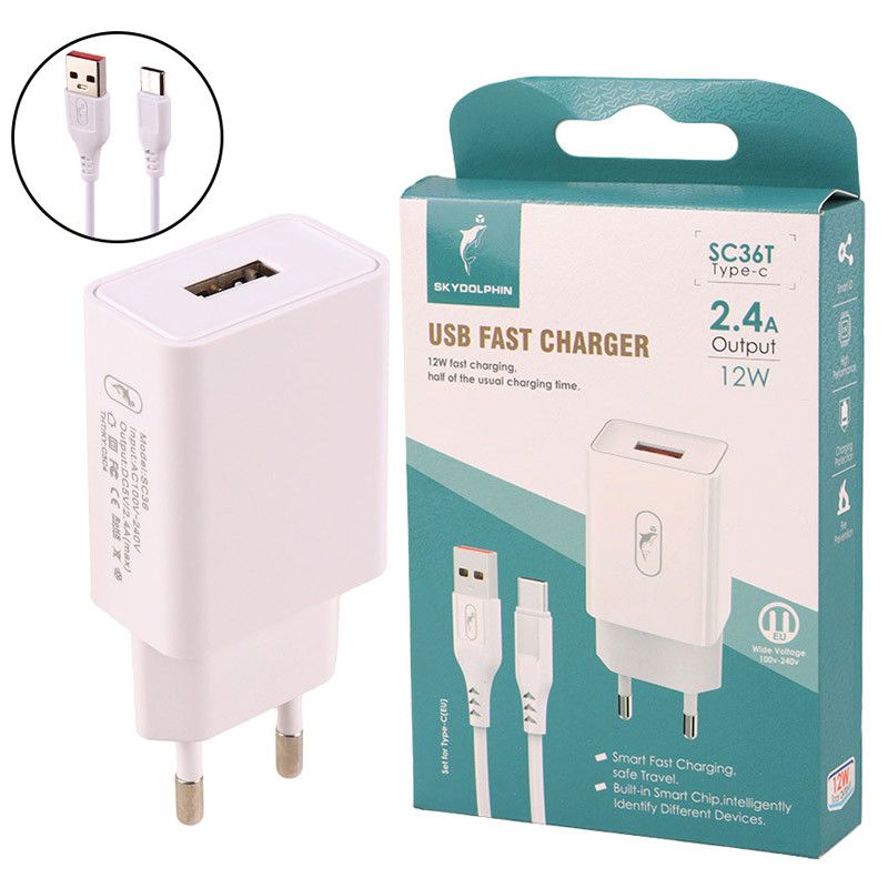 شارژر دیواری اسکای دلفین مدل SKY DOLPHIN SC36T به همراه کابل شارژ TYPE-C