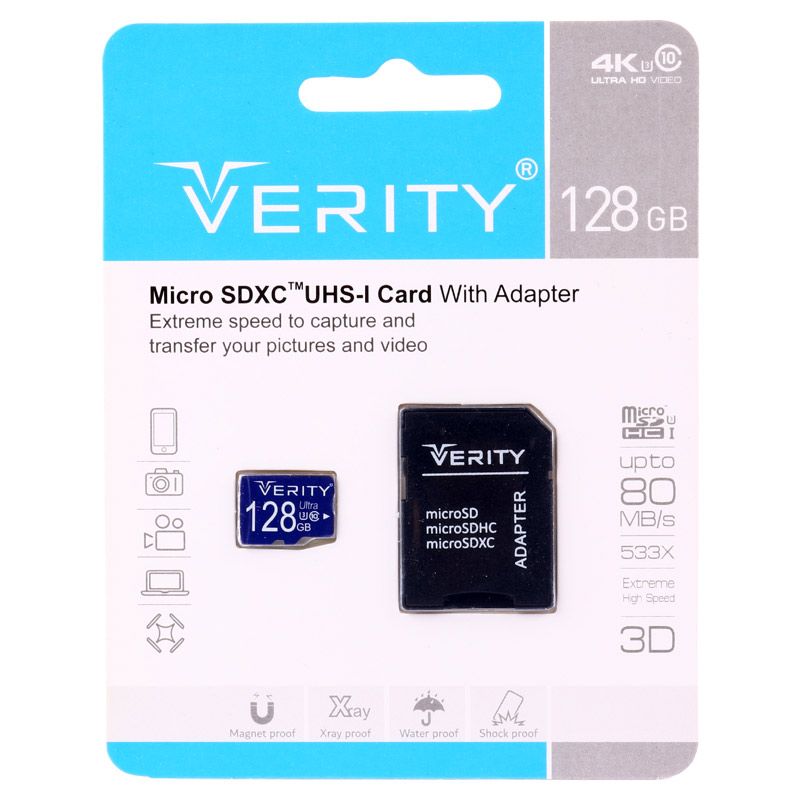 کارت حافظه microSDHC وریتی مدل Final 533X کلاس 10 استاندارد UHS-I U3 سرعت 80MBps ظرفیت 128 گیگابایت به همراه آداپتور SD
