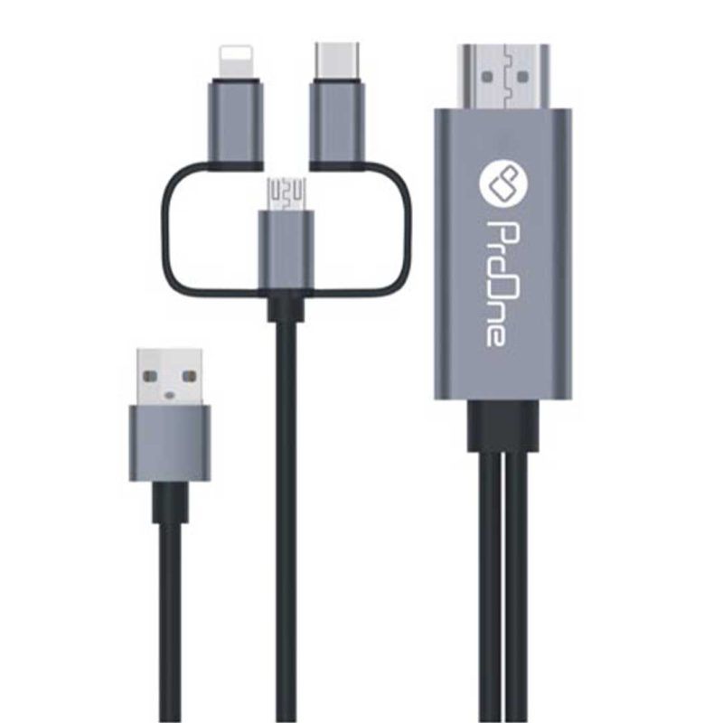 کابل تبدیل USB-C microUSB Lightning به HDMI پرووان مدلProOne MHL PCH70 طول 1.8متر