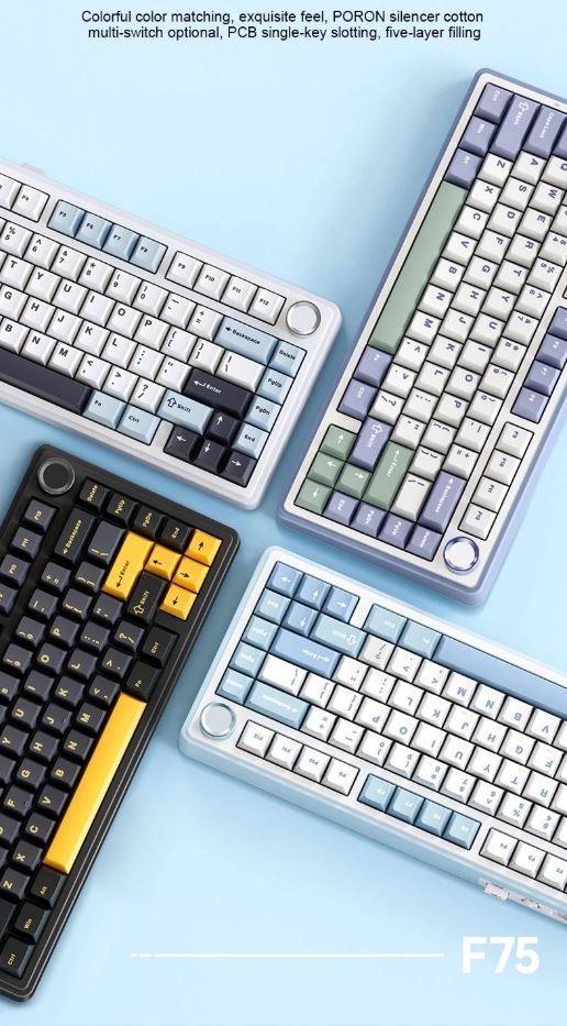 کیبورد گیمینگ بی سیم بلوتوثی مکانیکال آئولا مدل AULA F75 GREY WOOD SWITCHV3