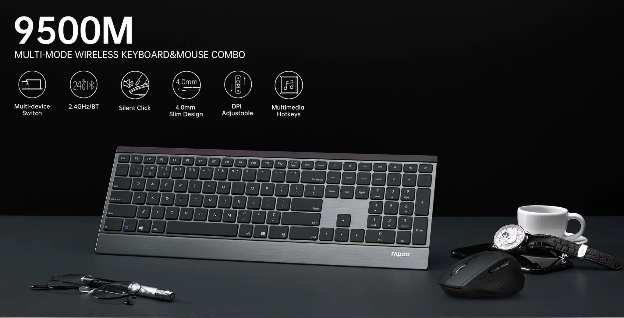 کیبورد و ماوس بی سیم بلوتوثی رپو مدل RAPOO 9500M