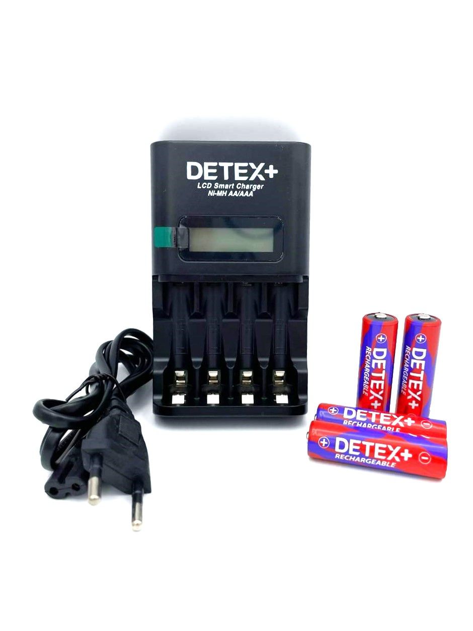 شارژر هوشمند باتری دیتکس پلاس مدل DETEX+ C-04 Smart به همراه 4 عدد باتری قلمی