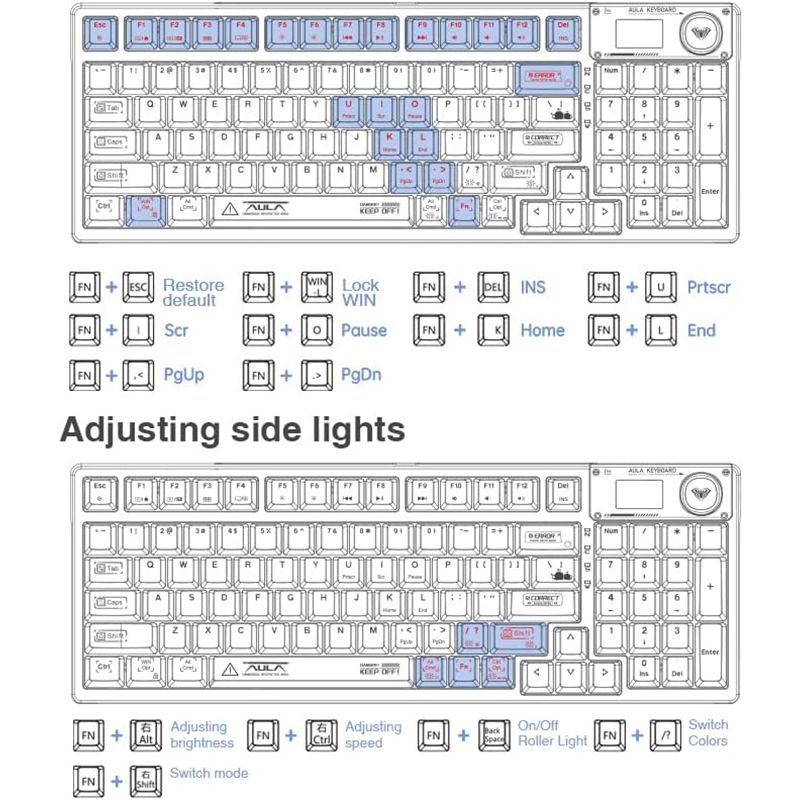 کیبورد گیمینگ بی سیم بلوتوثی مکانیکال آئولا مدل AULA F98PRO ICE CRYSTAL SWITCH با صفحه نمایش