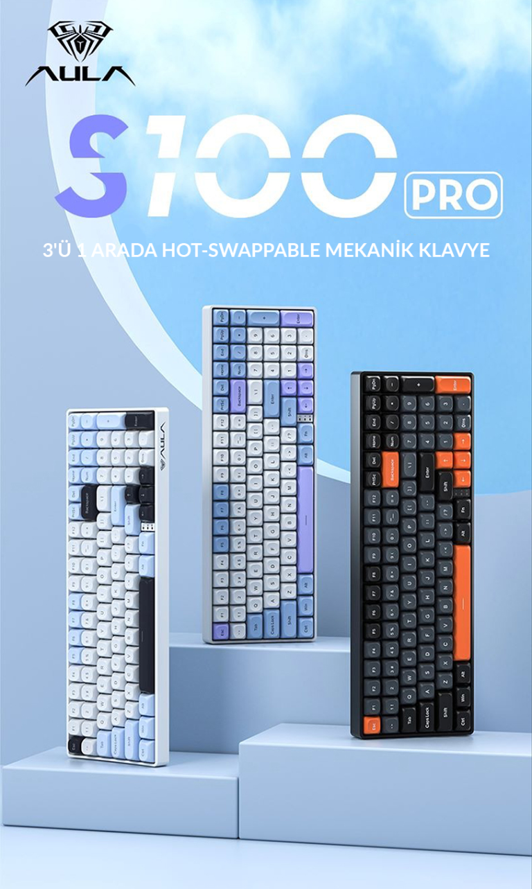 کیبورد گیمینگ بی سیم بلوتوثی مکانیکال آئولا مدل AULA S100 PRO BROWN SWITC