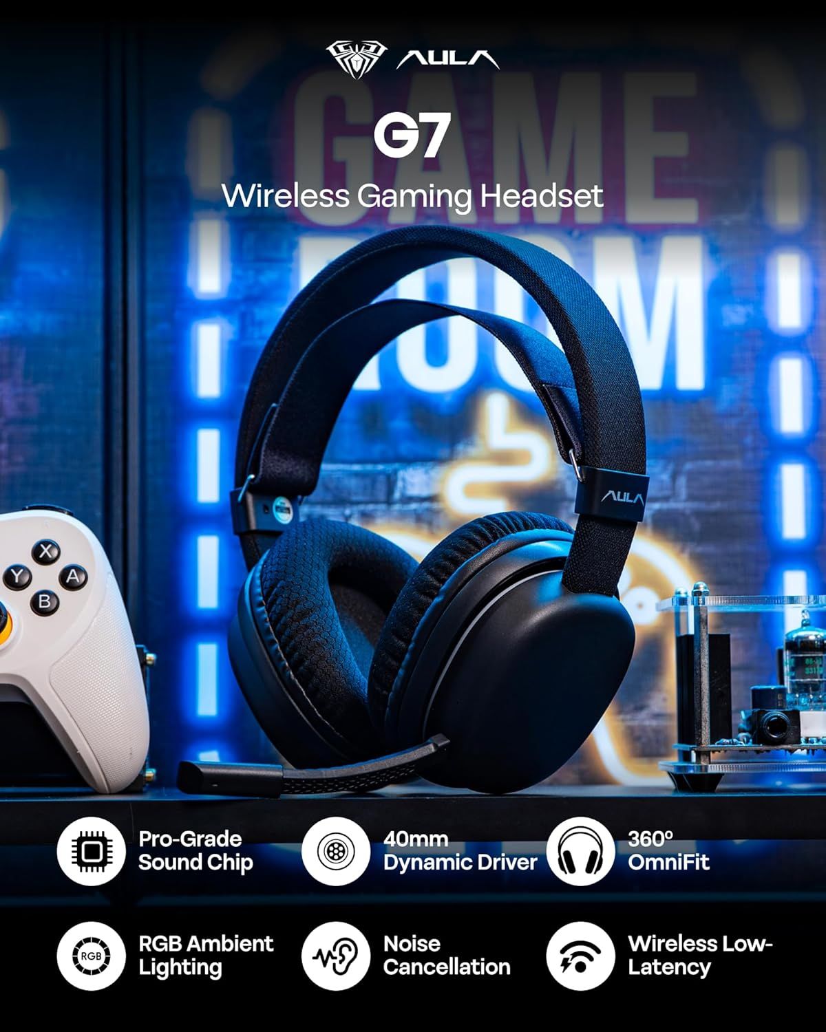 هدست گیمینگ بی سیم بلوتوثی آئولا مدل AULA G7