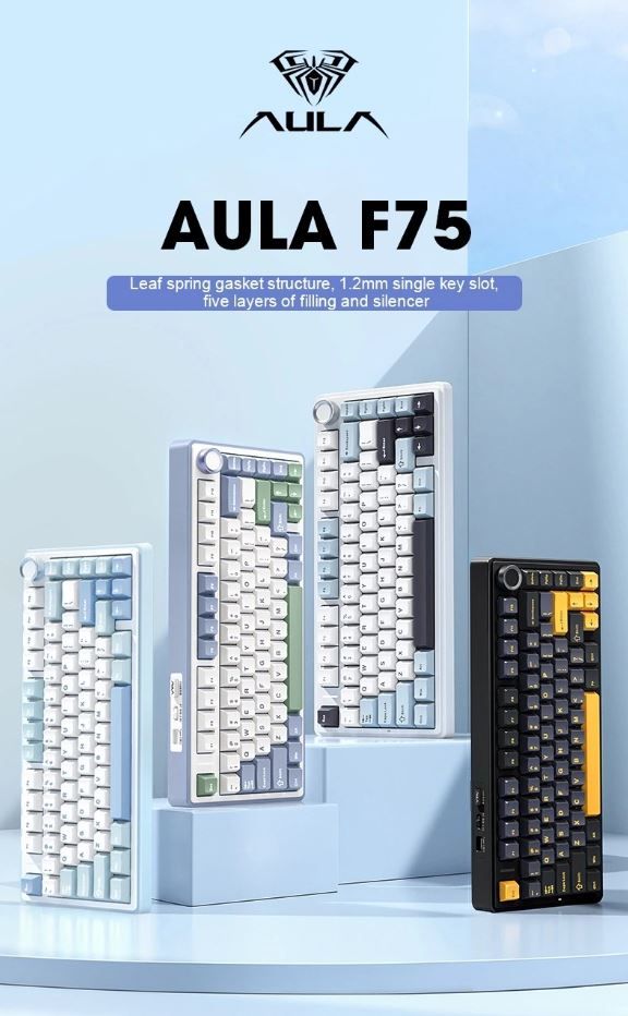 کیبورد گیمینگ بی سیم بلوتوثی مکانیکال آئولا مدل AULA F75 GREY WOOD SWITCHV3