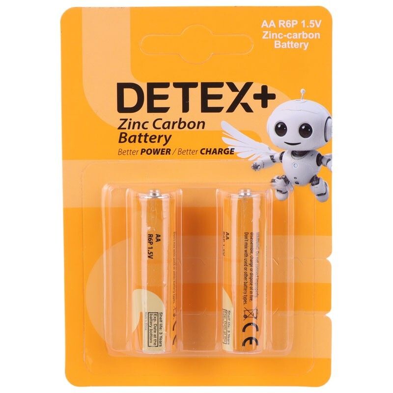 باتری قلمی دیتکس پلاس مدل DETEX+ Zinc Carbon AA R6P 1.5V بسته 2 عددی