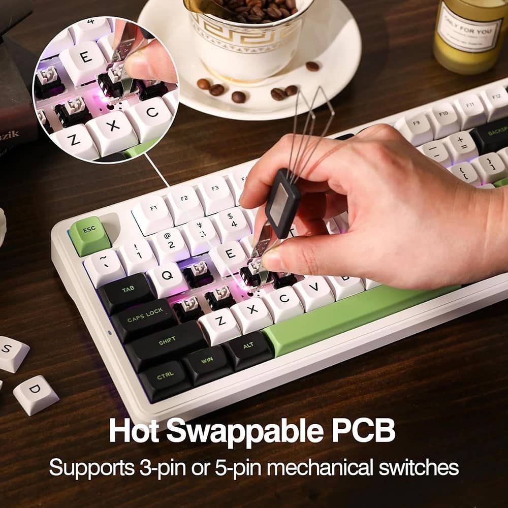 کیبورد گیمینگ بی سیم بلوتوثی مکانیکال آئولا مدل AULA F87 GREY WOOD SWITCHV3