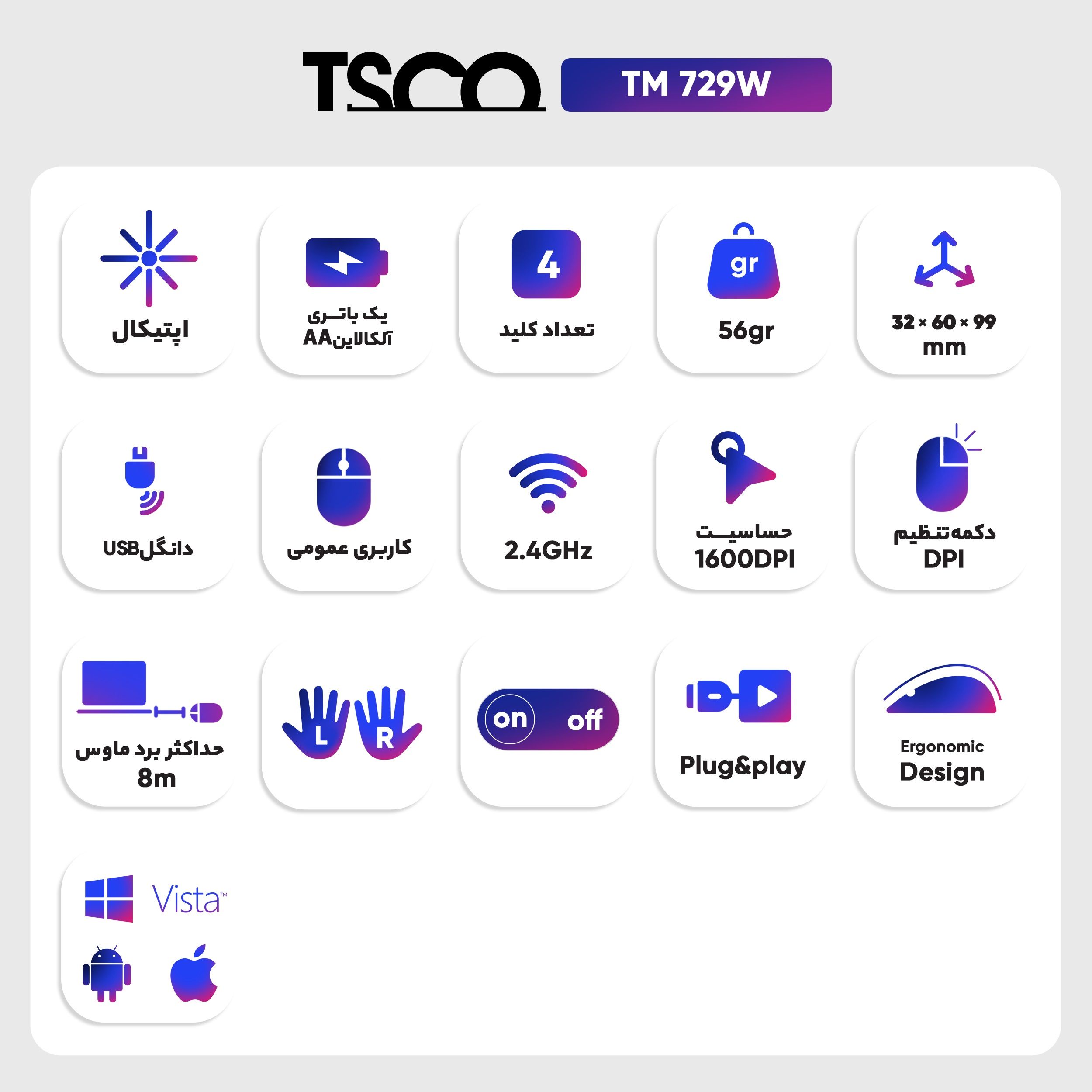 ماوس بی سیم تسکو مدل TSCO TM729W
