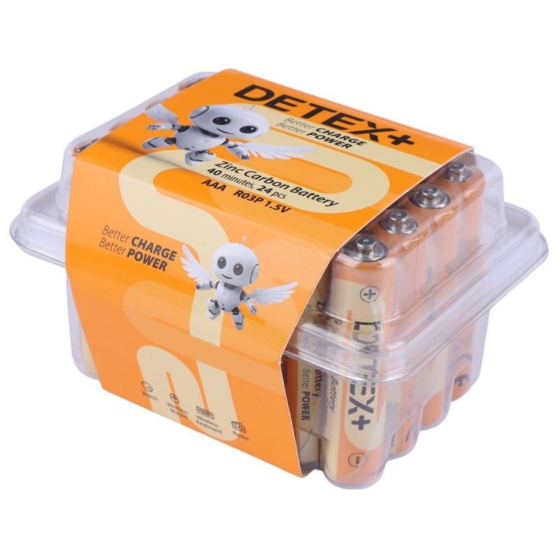 باتری نیم قلم دیتکس پلاس مدل DETEX+ Zinc Carbon AAA R03P 1.5V بسته 24 عددی