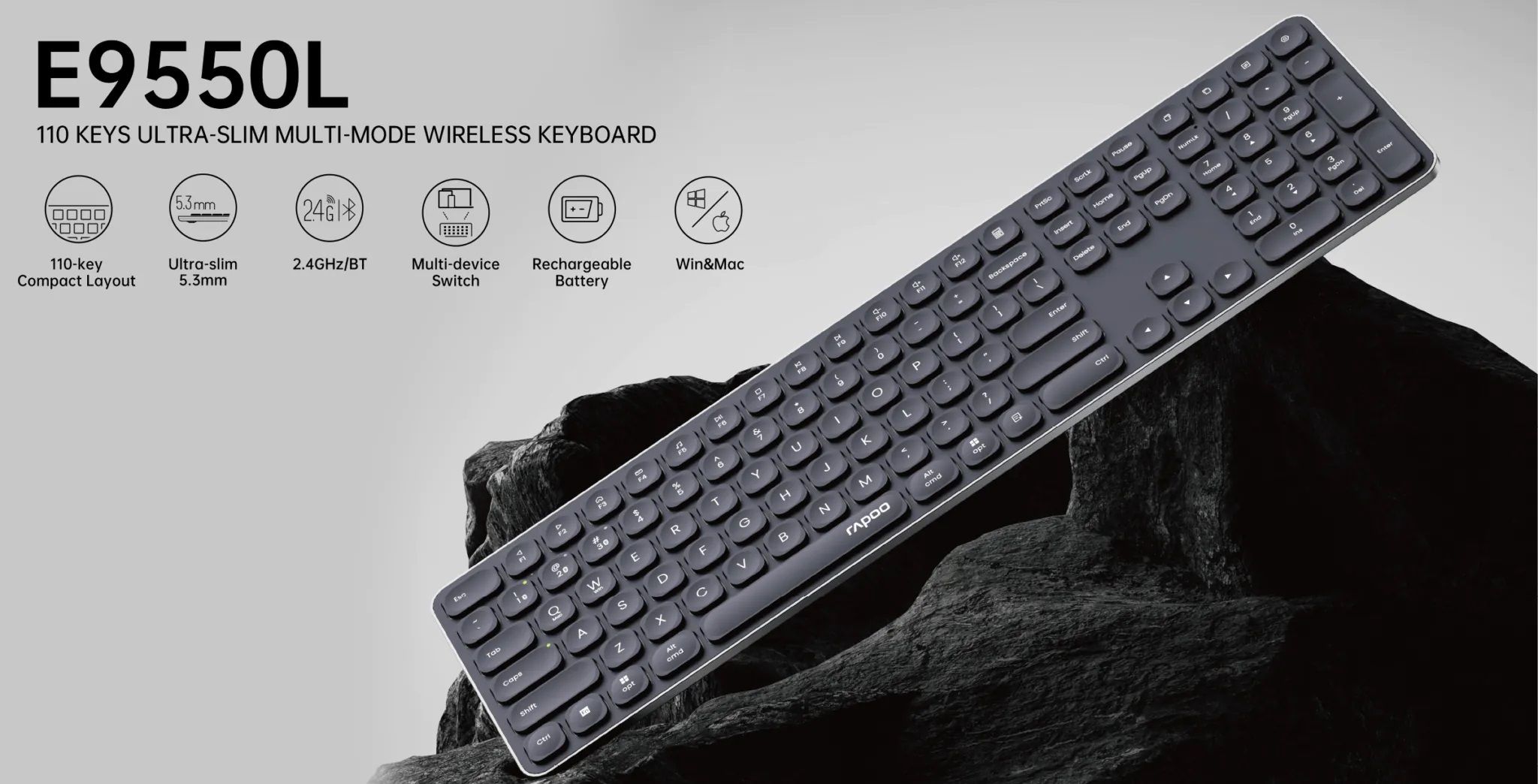 کیبورد بی سیم بلوتوثی شارژی رپو مدل RAPOO E9550L