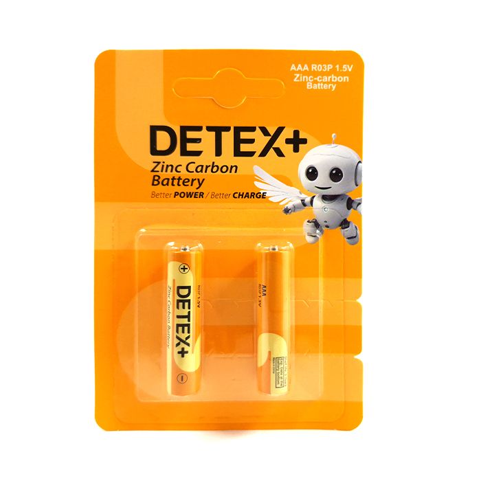 باتری نیم قلم دیتکس پلاس مدل DETEX+ Zinc Carbon AAA R03P 1.5V بسته 2 عددی