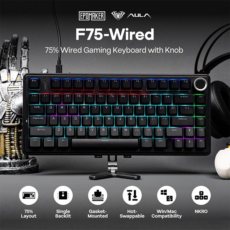 کیبورد گیمینگ سیمی مکانیکال آئولا مدل AULA F75 RED SWITCH