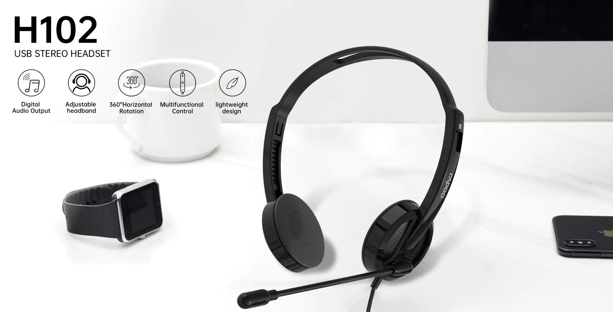 هدست سیمی رپو مدل RAPOO H102 (دو فیش)