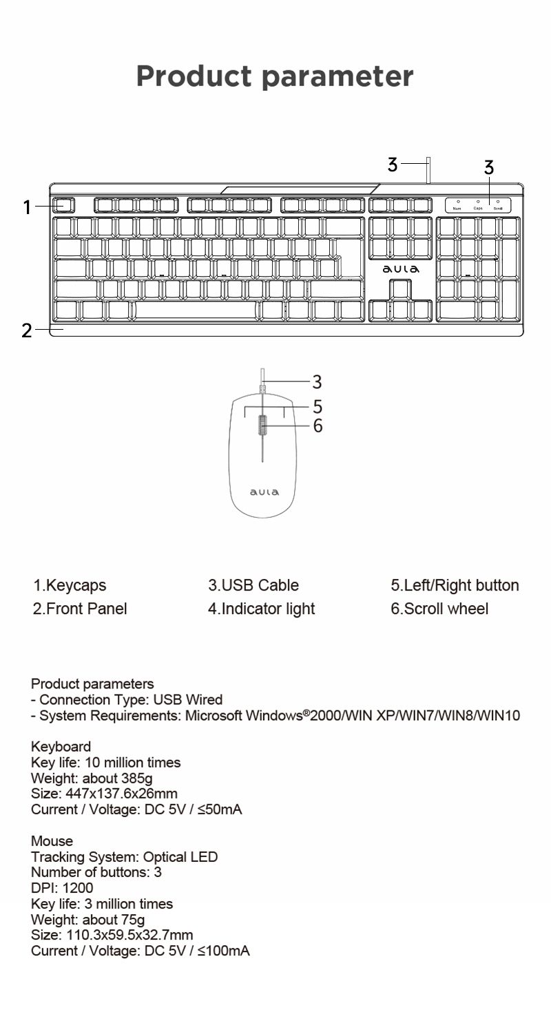کیبورد و ماوس سیمی آولا مدل AULA AC101