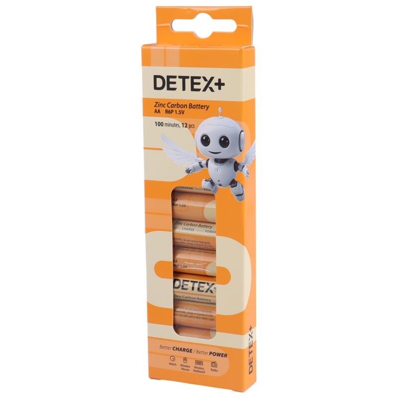 باتری قلمی دیتکس پلاس مدل DETEX+ Zinc Carbon AA R6P 1.5V بسته 12 عددی