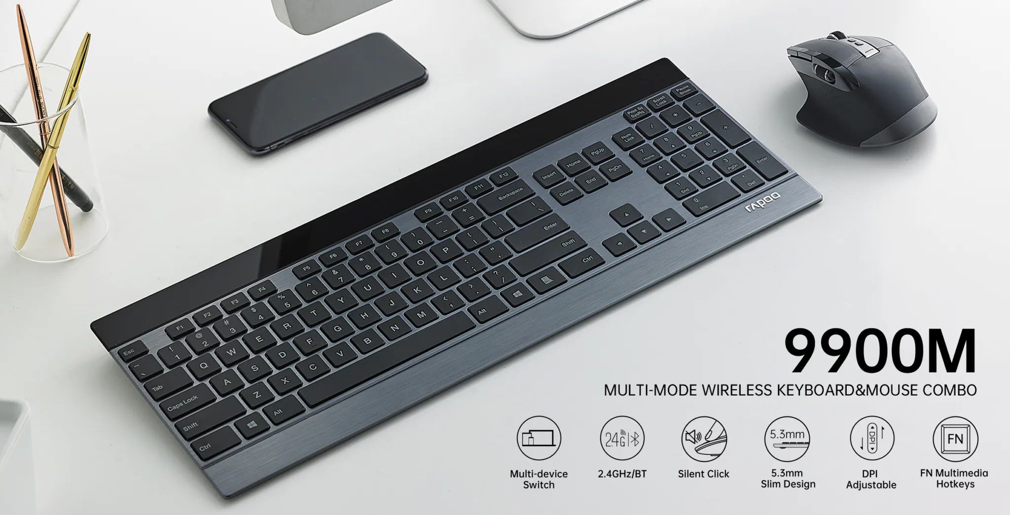 کیبورد و ماوس بی سیم بلوتوثی رپو مدل RAPOO 9900M