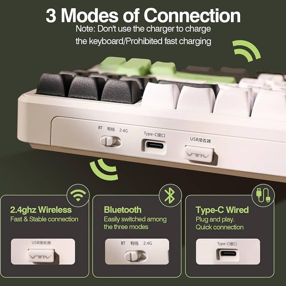 کیبورد گیمینگ بی سیم بلوتوثی مکانیکال آئولا مدل AULA F87 GREY WOOD SWITCHV3