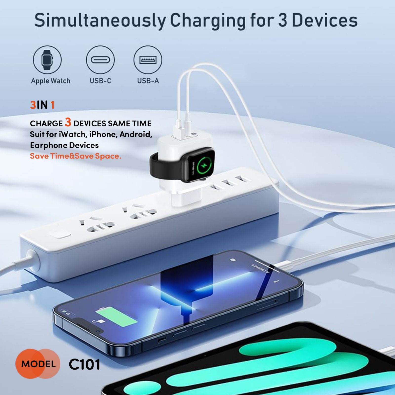 شارژر دیواری فست شارژ دو پورت وایرلس دار 20 وات مدل Crbe C101 PD USB-C