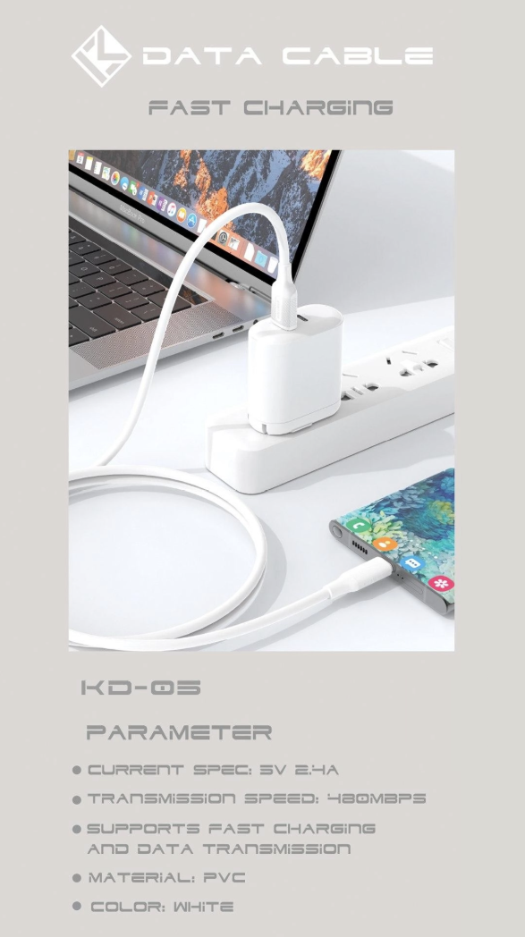کابل فست شارژ و دیتا USB به Type-C کلومن مدل KOLUMAN KD-05 2.4A طول 1 متر