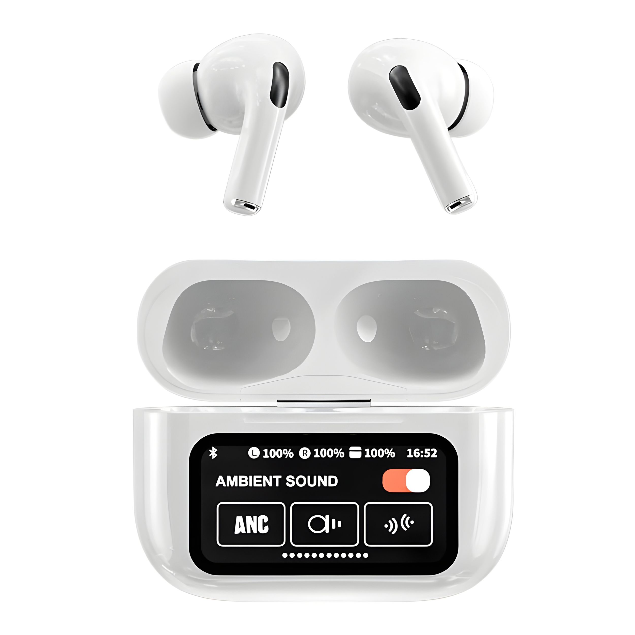 هندزفری بلوتوثی اپل مدل Apple ANC-ENC Double Dark High Copy دارای صفحه نمایشگر LED