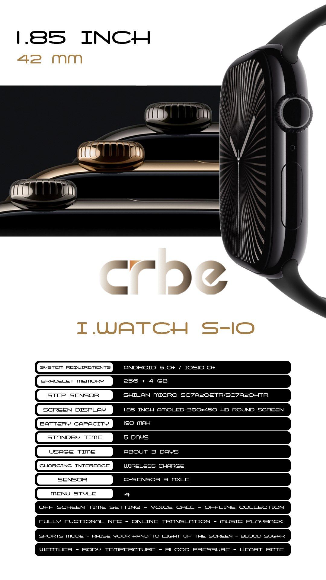 ساعت هوشمند کربی مدل Crbe I.Watch S-10