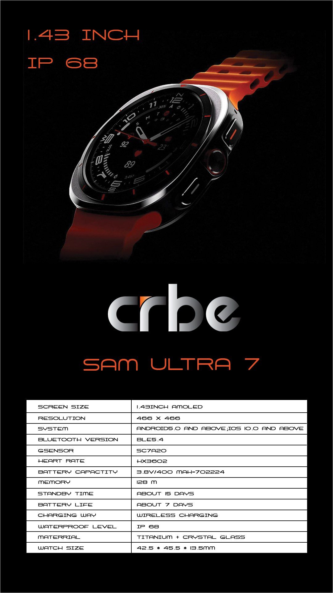 ساعت هوشمند کربی مدل Crbe SAM ULTRA 7