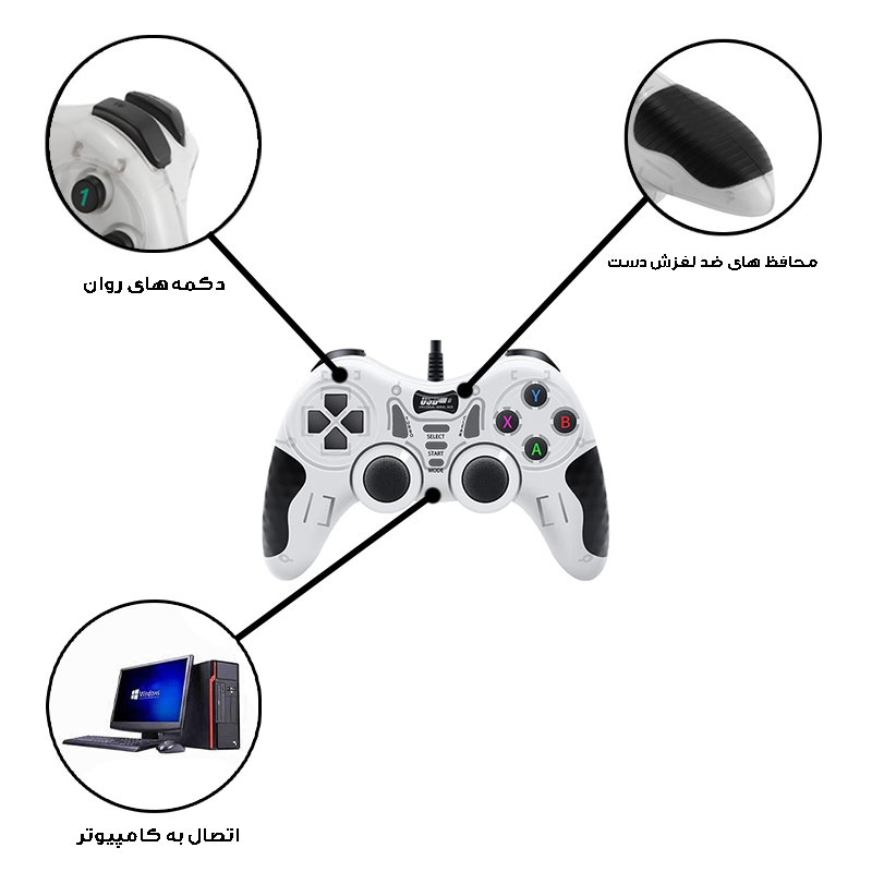 دسته بازی دوبل سیمی شوک دار مدل USB-606