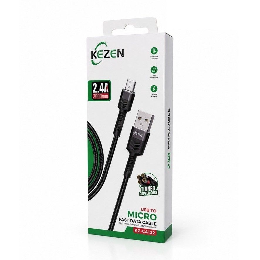 کابل فست شارژ و دیتا USB به microUSB کزن مدل KEZEN KZ-CA122 2.4A طول 2 متر
